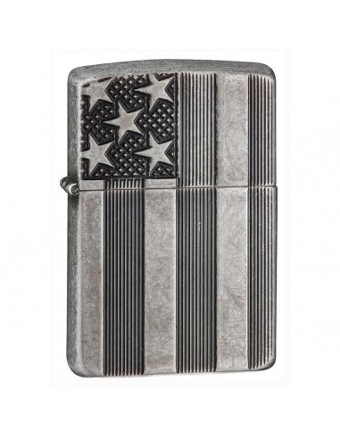 Zippo Windproof Pocket Lighter - Armor American flag Antique Silver Plate | 28974 basket pas cher