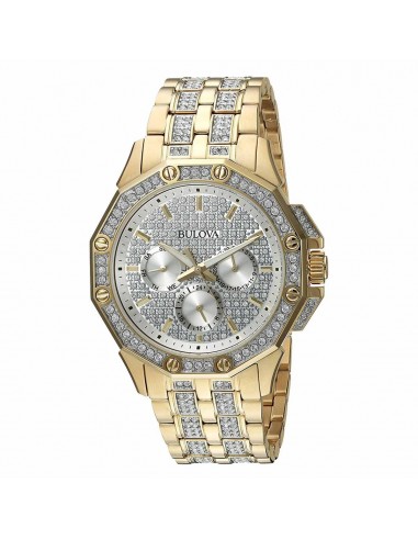 Bulova 98C126 Men's Crystal Silver Dial Yellow Gold Steel Bracelet Watch Paris Déstockage Promo