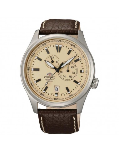 Orient ET0N003Y Men's Defender Automatic Cream Dial Brown Leather Strap Watch les muscles