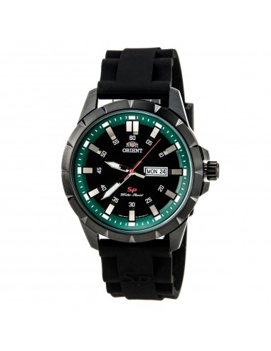 Orient UG1X00AB Men's SP Black IP Steel Green Accent Black Dial Rubber Strap Watch ouvre sa boutique