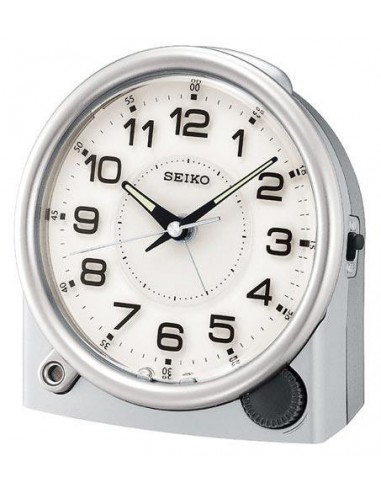 Seiko QXE011ALH Silver Dial Bedside Alarm Metallic Case Clock À commander