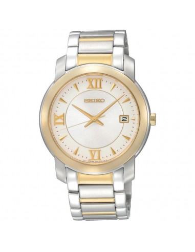 Seiko SGEE96 Men's Dress Gold Tone Bezel White Dial Two Tone Bracelet Watch de pas cher