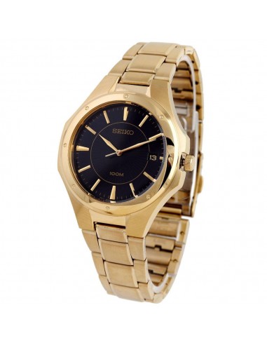 Seiko SGEF66 Men's Textured Black Dial Gold Tone Stainless Steel Analog Watch en ligne