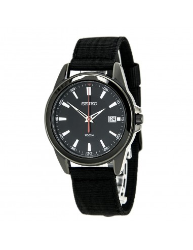 Seiko SGEG91 Mens Black Dial Black IP Steel Black Nylon Strap Watch de pas cher