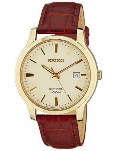 Seiko Quartz Sapphire Cream Dial Leather Band Mens Watch SGEH44 2024