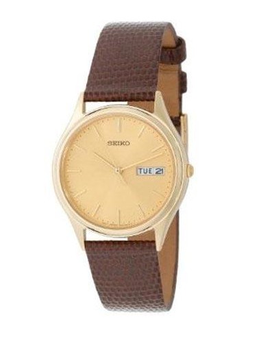 Seiko SGG492 Men's Brown Leather Strap Gold Tone Dial Watch outlet