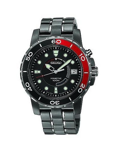 Seiko Men's Black IP Kinetic Watch SKA389 Jusqu'à 80% De Réduction