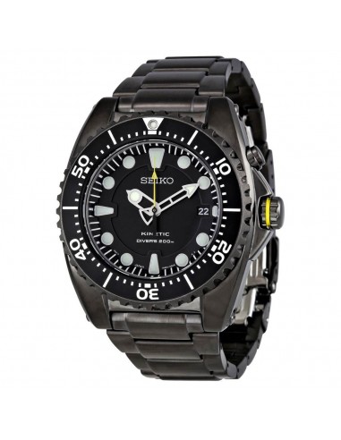 Seiko SKA427P1 Men's Kinetic Divers Black Dial Black IP Steel Bracelet Dive Watch rembourrage situé sous