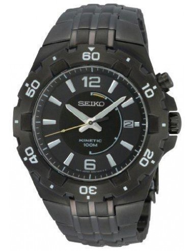 Seiko SKA447 Men's Kinetic Sport Oversized Black Ionic Plated Watch Jusqu'à 80% De Réduction