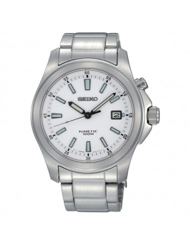 Seiko SKA461P1 Men's Kinetic White Dial Stainless Steel Date Watch Pour