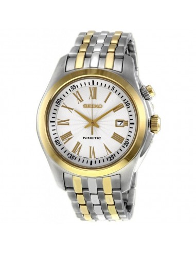 Seiko SKA470P1 Men's Kinetic Two Tone Stainless Steel Bracelet Silver Dial Watch Fin de série