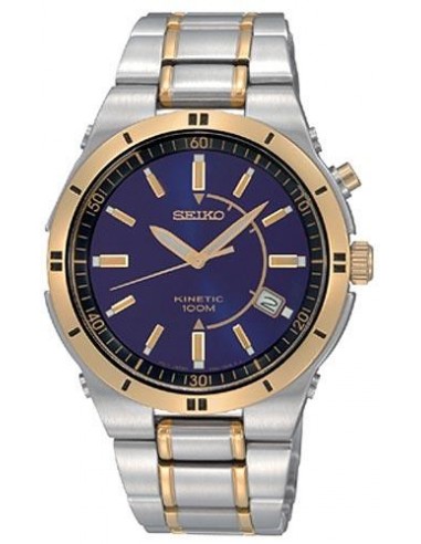 Seiko SKA478 Men's Kinetic Two Tone SS Blue Dial Watch les muscles