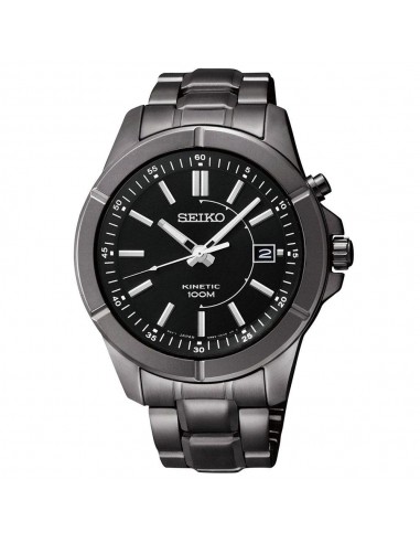 Seiko SKA547 Men's Kinetic Black Ion Plated Stainless Steel Black Dial Watch français