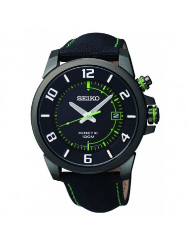 Seiko SKA557 Men's Kinetic Black Dial Black Fabric & Leather Strap Watch acheter en ligne