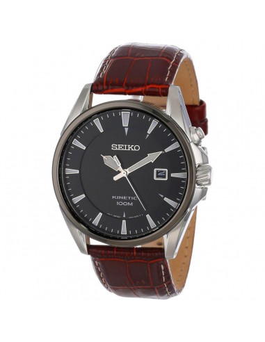 Seiko SKA569 Men's Black Dial Brown Leather Strap Kinetic Watch Véritable concentré