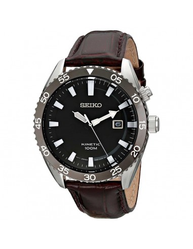 Seiko SKA627 Men's Black Dial Red Leather Strap Kinetic Watch Pour