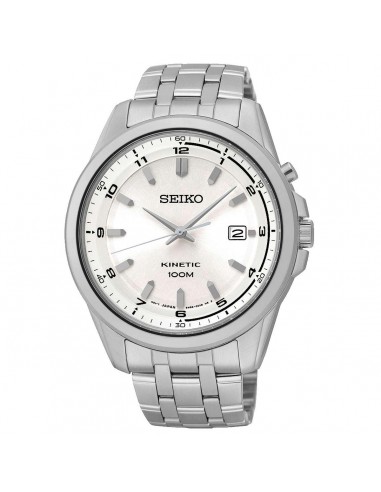 Seiko SKA629 Men's Core Silver Dial Stainless Steel Bracelet Kinetic Watch brillant des détails fins