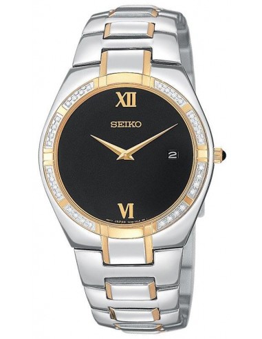 Seiko SKP338 Men's Dress Quartz Two Tone Black Dial Diamond Watch 50% de réduction en Octobre 2024