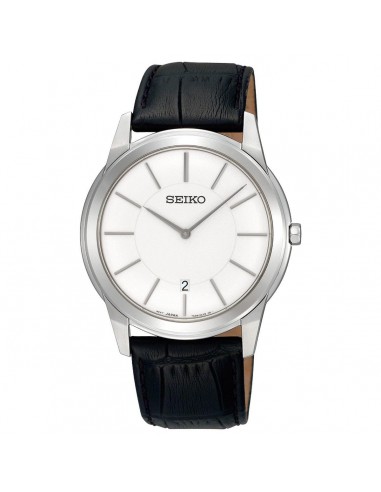 Seiko SKP373P1 Men's White Dial Black Leather Strap Watch rembourrage situé sous