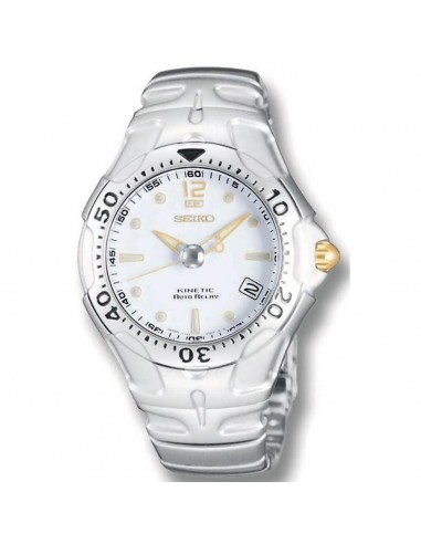 Seiko SMA033 Men's White Dial Steel Bracelet Kinetic Auto Relay Watch Profitez des Offres !