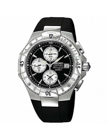 Seiko SNA459 Men's Coutura Black Dial Black Rubber Strap Chronograph Alarm Watch vente chaude votre 