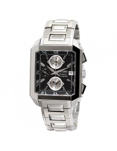 Seiko SNA743 Men's Premier Black Dial Steel Bracelet Chronograph Alarm Watch Fin de série