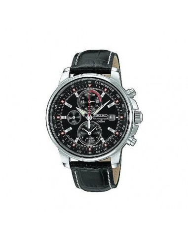 Seiko Men's Leather Strap Alarm Chronograph Watch SNAB65 solde