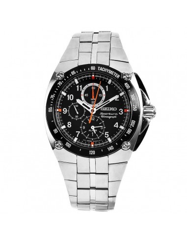 Seiko SNAD23 Men's Sportura Chronograph Alarm Black Dial Steel Bracelet Watch Fin de série