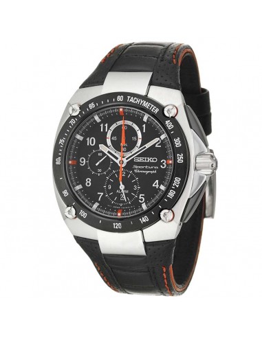 Seiko SNAD59 Men's Sportura Chronograph Alarm Black Dial Black Leather Strap Watch acheter