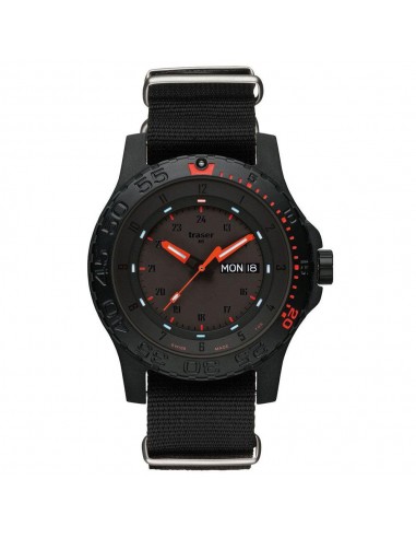 Traser 104147 Men's Professional Type 3 Red Combat Black Dial Black Textile Nato Strap Dive Watch du meilleur 