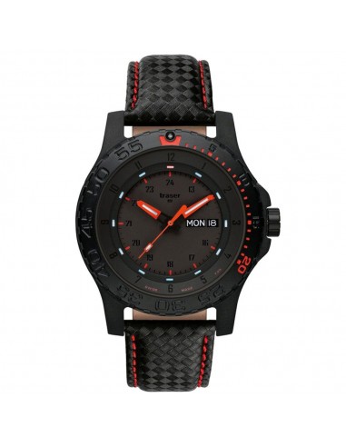 Traser 105502 Men's Professional Type 3 Red Combat Black Dial Black Leather Strap Dive Watch 50-70% off 