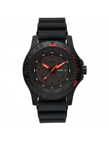 Traser 104148 Men's Professional Type 3 Red Combat Black Dial Black Rubber Strap Dive Watch pas cher