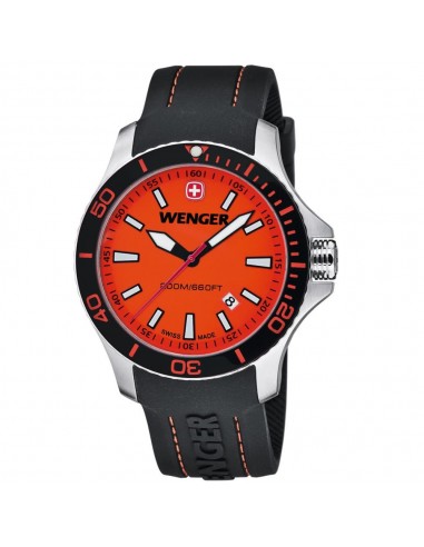 Wenger 01.0641.111 Men's Sea Force Orange Dial Black Rubber Strap Dive Watch Venez découvrir notre 