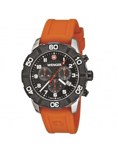 Wenger 01.0853.103 Men's Roadster Chrono Black Bezel Black Dial Orange Rubber Strap Watch pas cheres