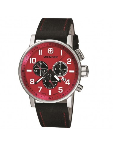 Wenger 01.1243.103 Men's Commando Red Dial Black Leather Strap Chronograph Watch pour bénéficier 