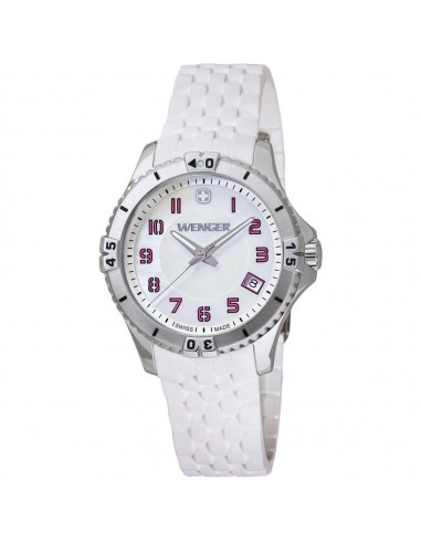 Wenger 0121.103 Women's Squadron Pink Accent MOP White Dial White Rubber Strap Watch Faites des économies