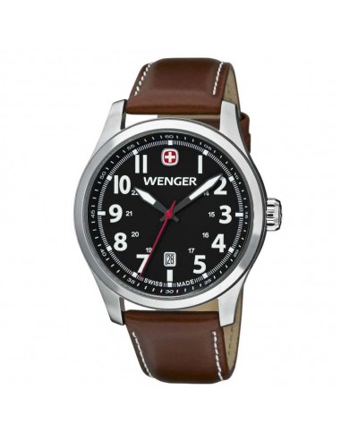 Wenger 0541.102 Men's Terragraph Swiss Made Black Dial Brown Leather Strap Watch sur le site 