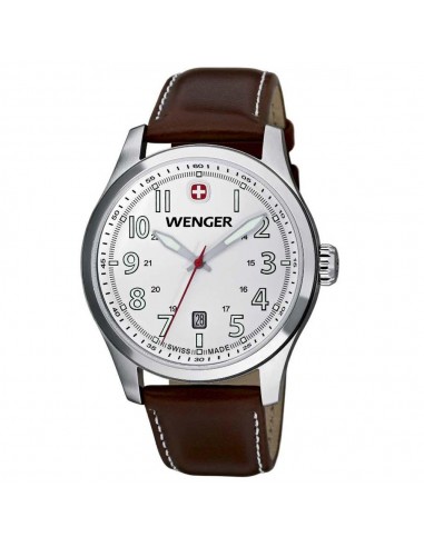 Wenger 0541.103 Men's Terragraph Swiss Made White Dial Brown Leather Strap Watch de l' environnement