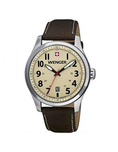 Wenger 0541.106 Men's Terragraph Swiss Made Beige Dial Brown Leather Strap Watch la chaussure