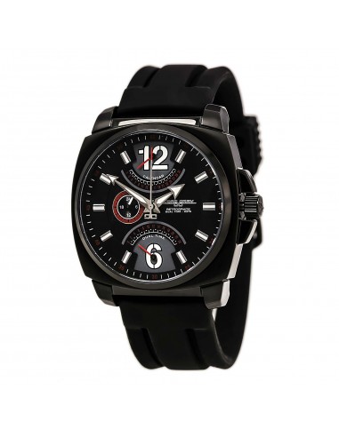 Jorg Gray JG1040-19 Men's Black Silicone Rubber Band Retrograde Calendar Black Dial Dual Time Watch Par le système avancé 