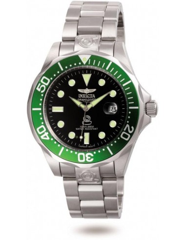 Invicta 3047 Men's Stainless Steel Bracelet Automatic Grand Diver Green Bezel Date Watch 2024