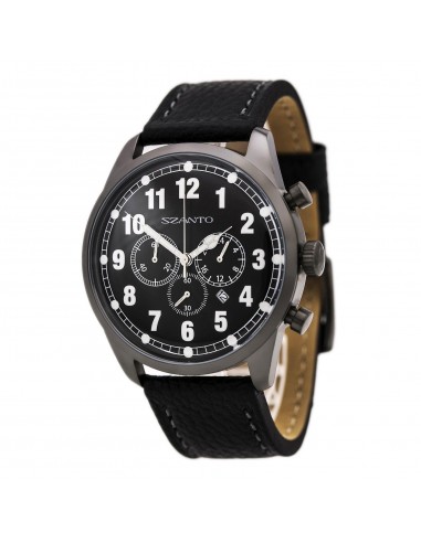 Szanto 2001 Men's 2000 Series Chronograph Gunmetal IP Steel Black Leather pour bénéficier 