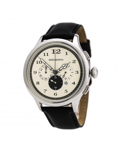 Szanto 2402 Unisex 2400 Series Black Leather Strap Quartz Beige Dial Véritable concentré