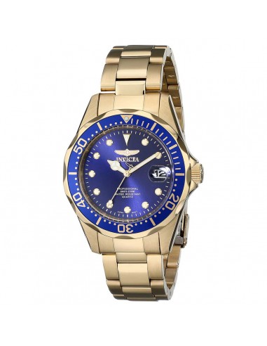 Invicta 17052 Men's Yellow Steel Bracelet Quartz Pro Diver Blue Dial Date Watch la colonne vertébrale