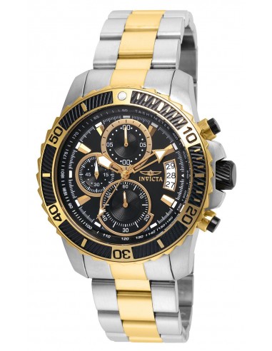 Invicta 22418 Men's Two Tone Yellow Steel Bracelet Pro Diver Chrono Black Dial Date Watch Véritable concentré