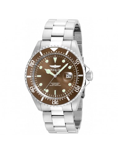 Invicta 22049 Men's Steel Bracelet Quartz Pro Diver Brown Dial Date Watch le des métaux précieux