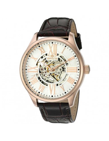 Invicta Men's Automatic Watch - Vintage Leather Strap Semi-Skeleton Silver Dial en ligne des produits 