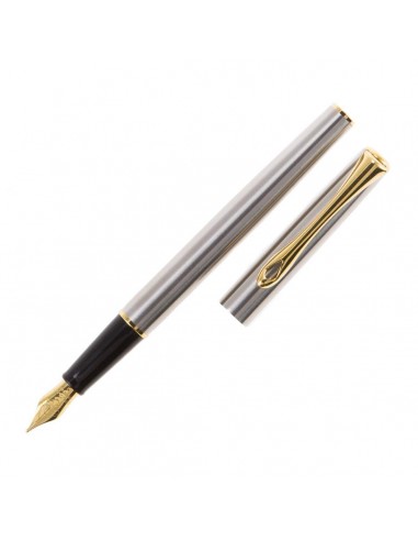 Diplomat Traveller Fountain Pen - Stainless Steel with Gold Trim français