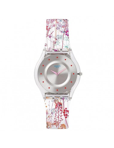 Swatch SFE102 Unisex Floralia Jardin Fleuri Silver Sunray Dial Floral Printed Silicone Strap Watch de la marque