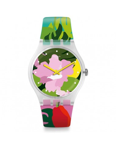 Swatch Women's Strap Watch - Brit-In Tropical Garden Swiss Quartz Silicone | SUOK132 Venez acheter